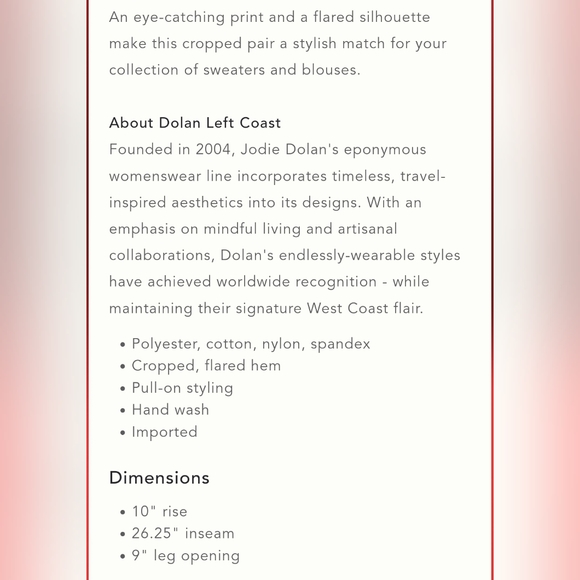 Anthropologie DOLAN Left Coast Beth High Rise Cropped Flare Pants Size M - Picture 2 of 6